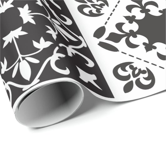 白黒モダンの幾何学的タイルパターン ラッピングペーパー (ロールコーナー)