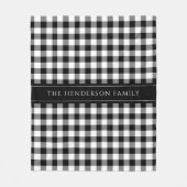 白黒モダンの格子縞の姓 フリースブランケット (正面)