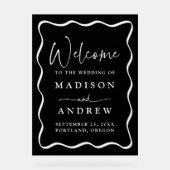 白黒モダンの波状フレームの結婚歓迎 アクリルサイン (正面)