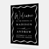 白黒モダンの波状フレームの結婚歓迎 アクリルサイン (傾斜)