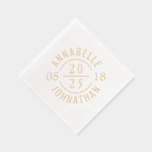 白黒モダンの結婚バッジ名と日付 箔ナプキン (右)