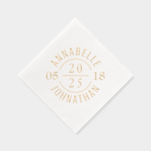 白黒モダンの結婚バッジ名と日付 箔ナプキン (右)