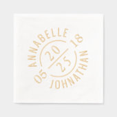 白黒モダンの結婚バッジ名と日付 箔ナプキン (正面)