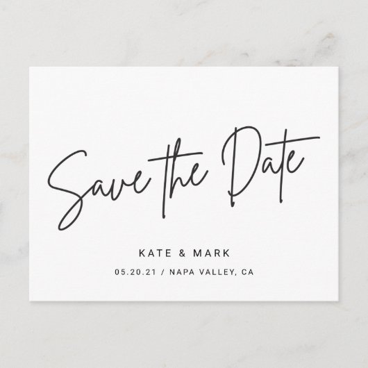 白黒モダンの結婚式の日付を保存 ポストカード (正面)