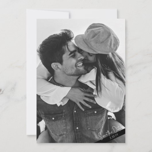 白黒モダンの結婚式の日付を保存 招待状 (裏面)