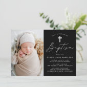 白黒モダンの脚本写真バプテスマ 招待状 (スタンド正面)