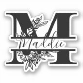 白黒モダンの「M」名 シール (正面)