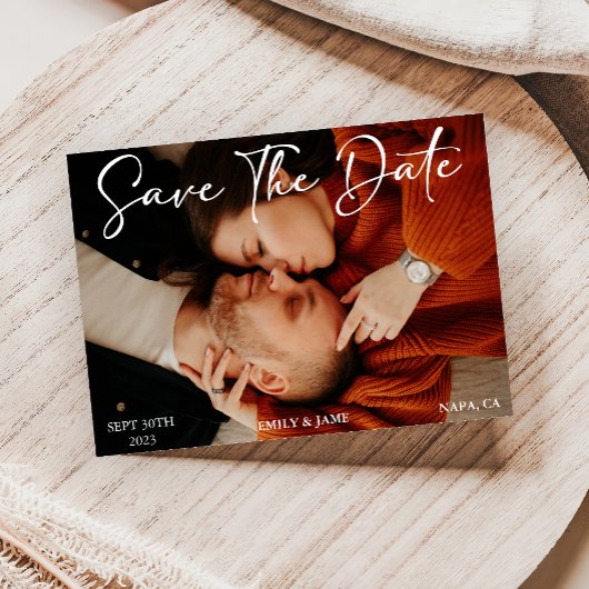 白黒モダンのQRコード写真の日付の保存 招待状