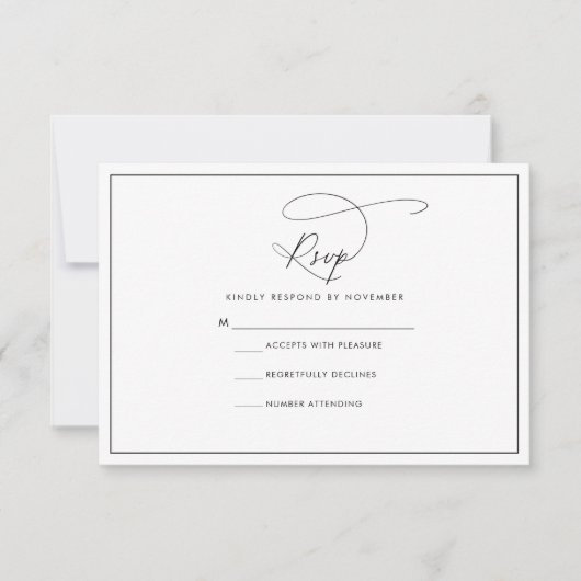 白黒モダンのRSVPカード 出欠カード (正面)