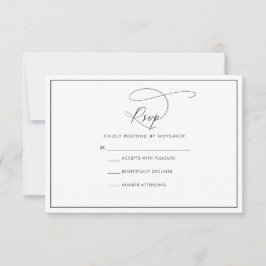 白黒モダンのRSVPカード 出欠カード