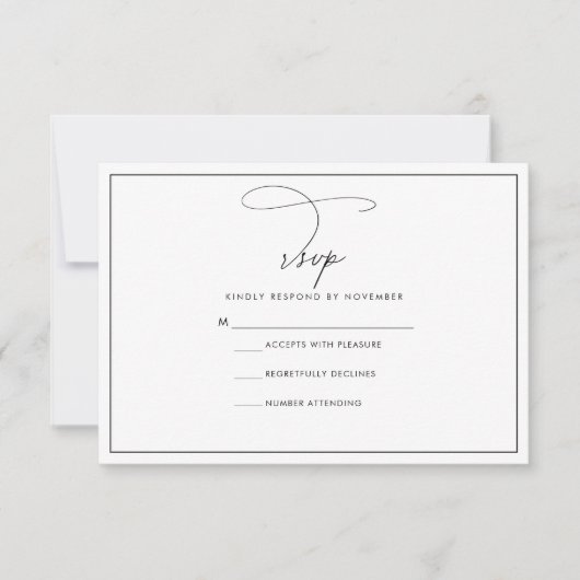 白黒モダンのRSVPカード 出欠カード (正面)
