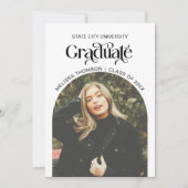 白黒モダンアーチ卒業写真 案内状 (正面)