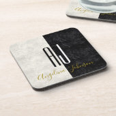 白黒モダンイニシャルモノグラムの コースター (左側)