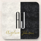 白黒モダンイニシャルモノグラムの コースター (正面)