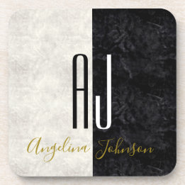 白黒モダンイニシャルモノグラムの コースター