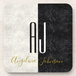 白黒モダンイニシャルモノグラムの コースター