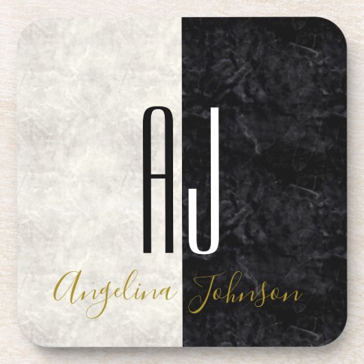白黒モダンイニシャルモノグラムの コースター (正面)