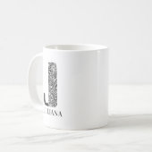 白黒モダンイニシャルJおよび名前 コーヒーマグカップ (正面左)