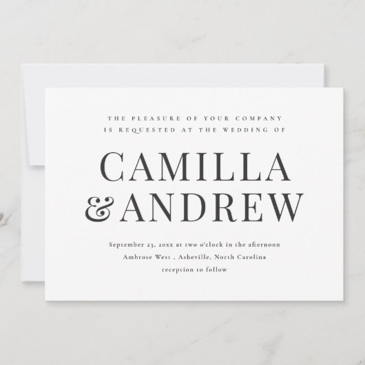 白黒モダンエレガントな結婚式 招待状 (正面)