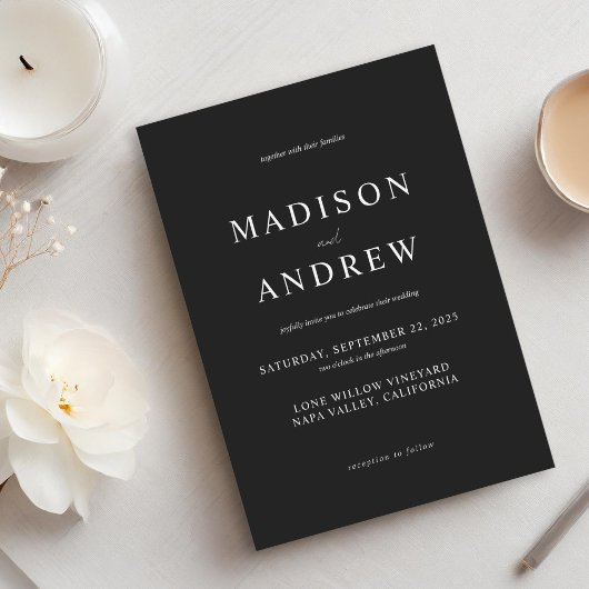 白黒モダンエレガントな結婚式 招待状