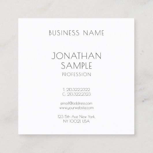 白黒モダンエレガントシンプルテンプレート スクエア名刺 (裏面)