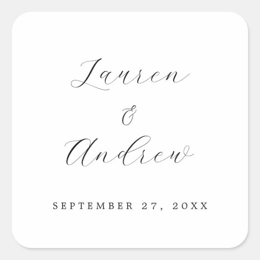白黒モダンエレガントシンプル結婚の スクエアシール (正面)