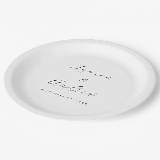 白黒モダンエレガントシンプル結婚の ペーパープレート (アングル)