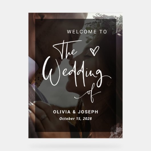 白黒モダンオーバーレイ |写真結婚の アクリルサイン (正面)