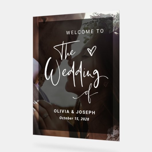 白黒モダンオーバーレイ |写真結婚の アクリルサイン (傾斜)