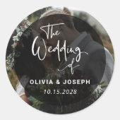 白黒モダンオーバーレイ |写真結婚の ラウンドシール (正面)