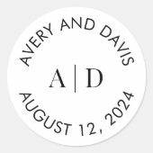 白黒モダンカスタムウェディングモノグラム ラウンドシール (正面)