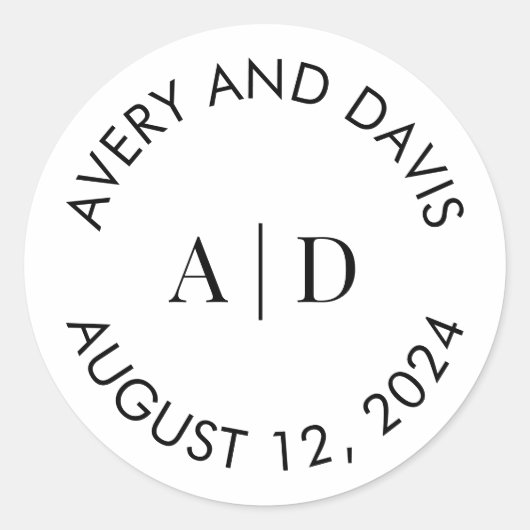 白黒モダンカスタムウェディングモノグラム ラウンドシール (正面)