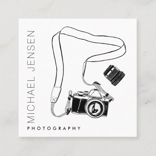 白黒モダンカメラマン スクエア名刺 (正面)