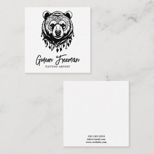 白黒モダンクマのタトゥーアーティスト スクエア名刺 (正面/裏面)