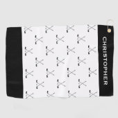 白黒モダンクライスクロスゴルフクラブパターン ゴルフタオル (横)