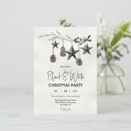 白黒モダンクリスマスホリデーパーティー 招待状 (スタンド正面)