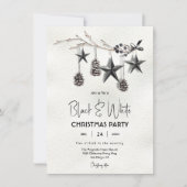 白黒モダンクリスマスホリデーパーティー 招待状 (正面)