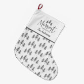 白黒モダンクリスマス素朴なタイポグラフィ ラージクリスマスストッキング (正面 (吊り時))