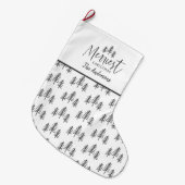 白黒モダンクリスマス素朴なタイポグラフィ ラージクリスマスストッキング (正面 (吊り時))