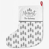 白黒モダンクリスマス素朴なタイポグラフィ ラージクリスマスストッキング (裏面)