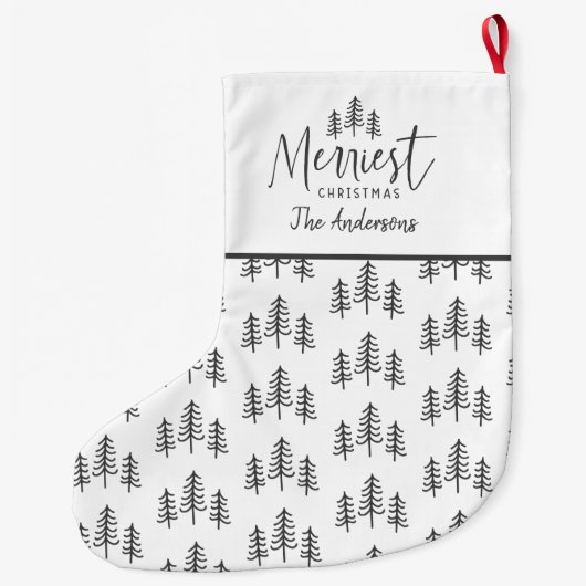 白黒モダンクリスマス素朴なタイポグラフィ ラージクリスマスストッキング (裏面)