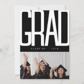 白黒モダンコラージュ卒業はっきりした 招待状 (正面)