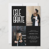 白黒モダンコラージュ卒業はっきりした 招待状 (裏面)