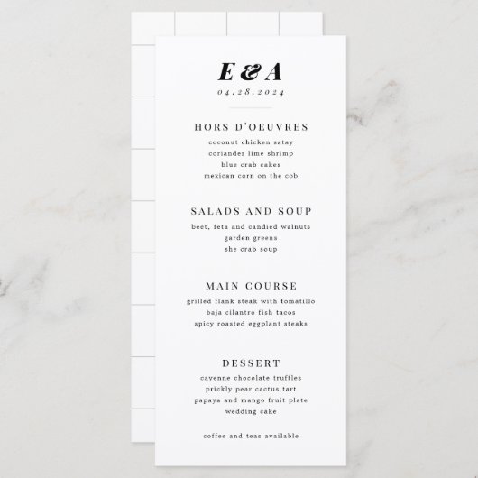 白黒モダンコー数々のスのメ結婚ニュー メニュー (正面/裏面)