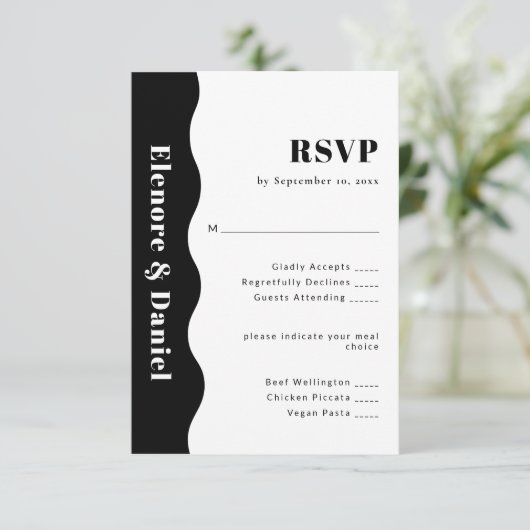 白黒モダンサイドウェーブフォト結婚ズ 出欠カード (スタンド正面)