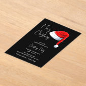 白黒モダンサンタハットクリスマスパーティー アクリル招待状 (レイダウン)