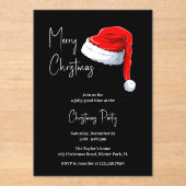 白黒モダンサンタハットクリスマスパーティー アクリル招待状 (正面)