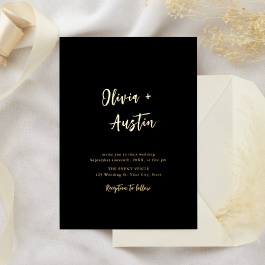 白黒モダンシック・スクリプト・ミニマ結婚リスト 箔招待状