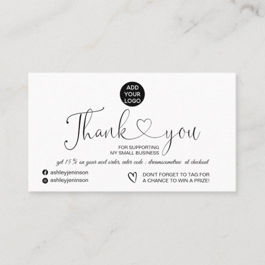 白黒モダンシンプルのロゴのオーダ感謝していーユー 名刺 (正面)