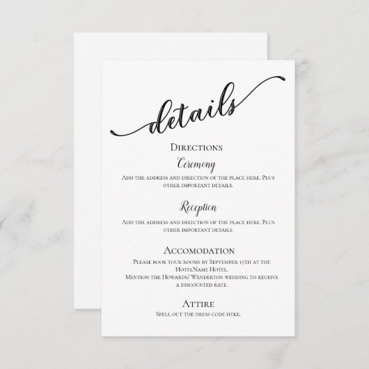 白黒モダンシンプルミニマル詳細結婚ズ エンクロージャーカード (正面/裏面)